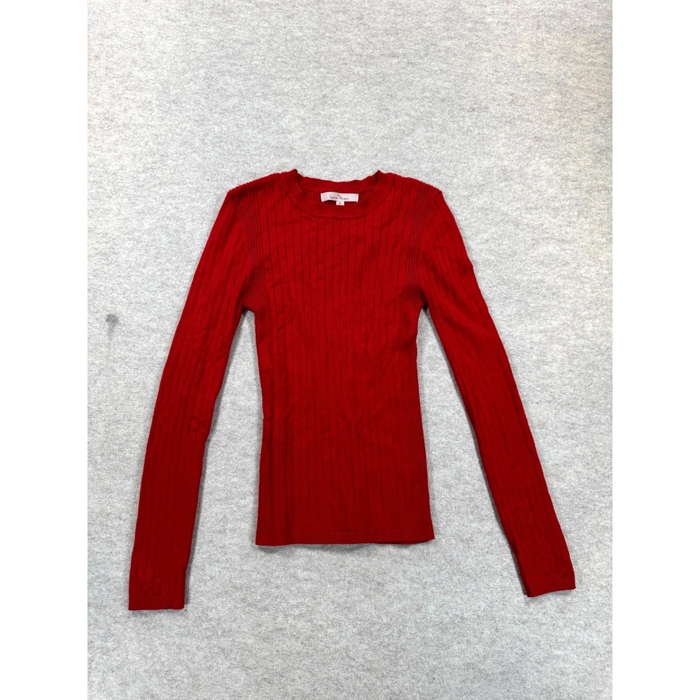 Love Tree Sweater Womens Medium Red Crewneck Long Sleeve Ribbed Knit Pullover
